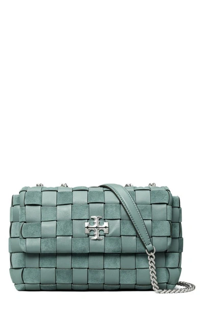 TORY BURCH KIRA SMALL WOVEN LEATHER CONVERTIBLE SHOULDER BAG