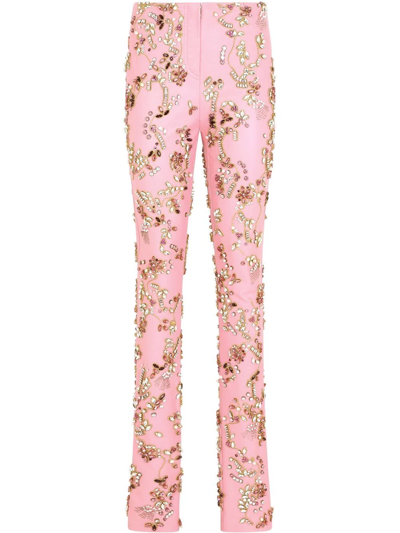 DOLCE & GABBANA EMBELLISHED LEATHER TROUSERS