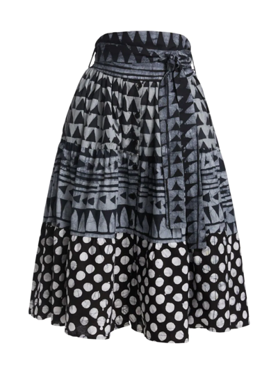 STUDIO 189 WOMEN'S MIXED-PRINT BELTED MIDI-SKIRT