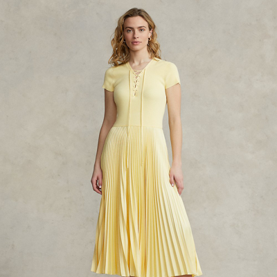 POLO RALPH LAUREN SWEATER-BODICE PLEATED DRESS