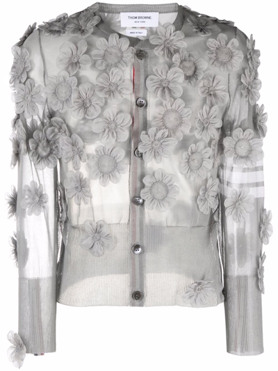 THOM BROWNE FLORAL-APPLIQUÉ SEMI-SHEER ORGANZA CARDIGAN