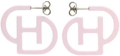 D'HEYGERE PINK LOGO HOOP EARRINGS