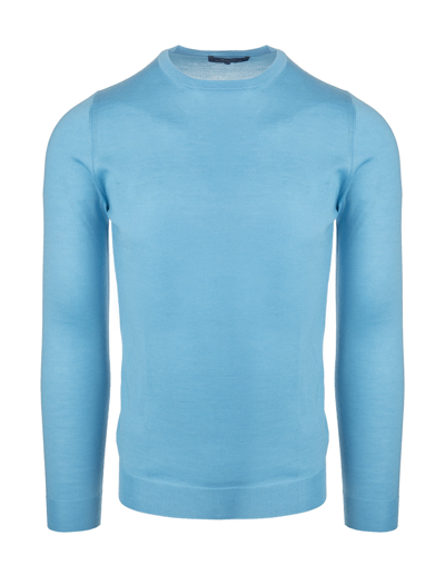 FEDELI FEDELI MAN ROUND NECK PULLOVER IN LIGHT BLUE CASHMERE AND SILK