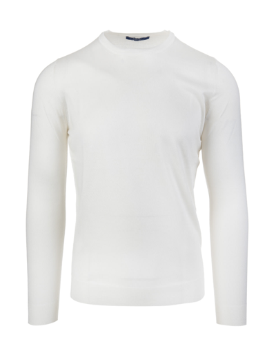 FEDELI FEDELI MAN ROUND NECK PULLOVER IN WHITE CASHMERE AND SILK