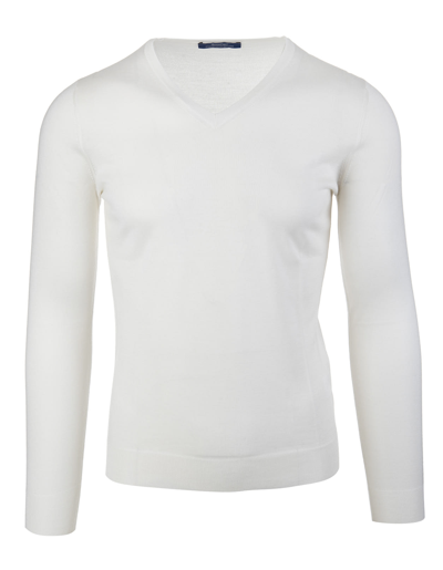 FEDELI FEDELI MAN V-NECK PULLOVER IN WHITE SILK AND CASHMERE