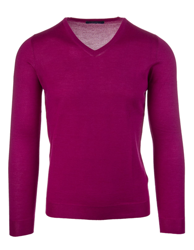FEDELI FEDELI MAN V-NECK PULLOVER IN PURPLE SILK AND CASHMERE