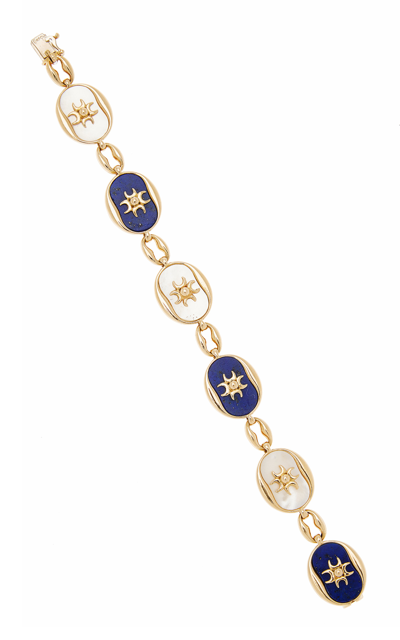 JILL HELLER VINTAGE WOMEN'S 1960S CARTIER 18K YELLOW GOLD MOTHER-OF-PEARL; LAPIS BRACELET