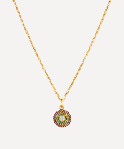 DINNY HALL DINNY HALL GOLD PLATED VERMEIL SILVER SUFFRAGETTE PAVE GEMSTONE LOCKET NECKLACE