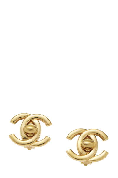 CHANEL Gold 'CC' Turnlock Earrings Medium
