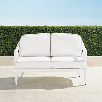 FRONTGATE AVERY LOVESEAT WITH CUSHIONS IN WHITE ALUMINUM