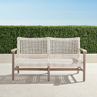 FRONTGATE ISOLA LOVESEAT IN WEATHERED TEAK & WASHED WHITE WICKER