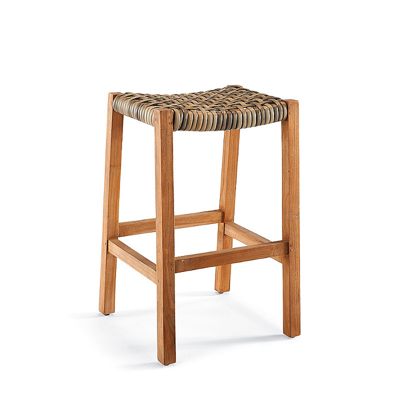 FRONTGATE ISOLA BACKLESS BARSTOOL IN NATURAL TEAK & DRIFTWOOD WICKER