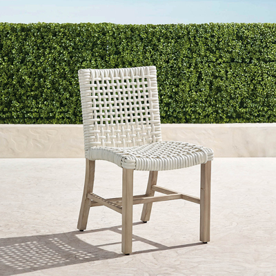 FRONTGATE SET OF 2 ISOLA DINING SIDE CHAIRS, IN WEATHERED TEAK & WASHED WHITE WICKER