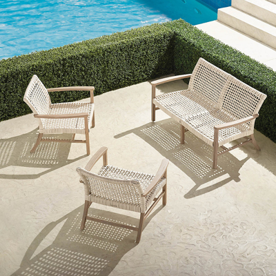 FRONTGATE ISOLA 3-PC. LOVESEAT SET IN WEATHERED TEAK & WASHED WHITE WICKER