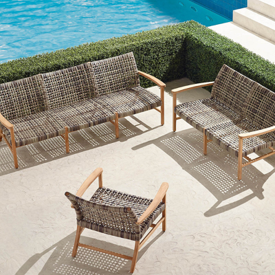 FRONTGATE ISOLA 3-PC. SOFA SET IN NATURAL TEAK & DRIFTWOOD WICKER