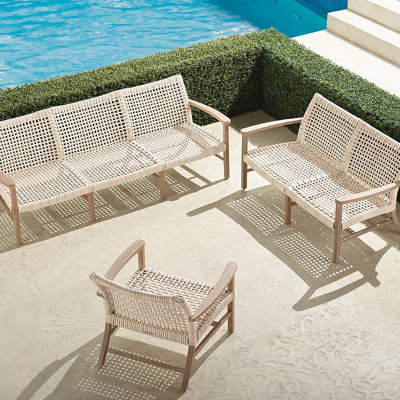 FRONTGATE ISOLA 3-PC. SOFA SET IN WEATHERED TEAK & WASHED WHITE WICKER