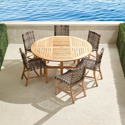 FRONTGATE ISOLA 7-PC. ROUND DINING SET IN NATURAL TEAK & DRIFTWOOD WICKER