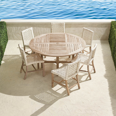 FRONTGATE ISOLA 7-PC. ROUND DINING SET IN WEATHERED TEAK & WASHED WHITE WICKER