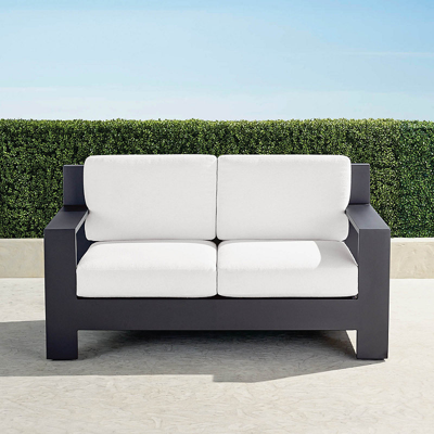 FRONTGATE ST. KITTS LOVESEAT WITH CUSHIONS IN MATTE BLACK ALUMINUM