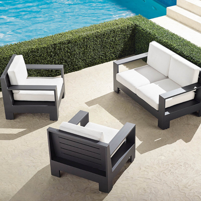FRONTGATE ST. KITTS 3-PC. LOVESEAT SET IN MATTE BLACK ALUMINUM