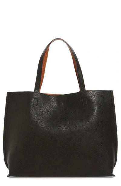 STREET LEVEL REVERSIBLE FAUX LEATHER TOTE & WRISTLET