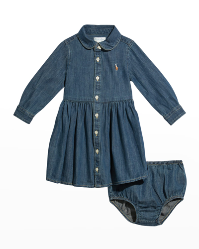 POLO RALPH LAUREN GIRL'S BELTED FIT-AND-FLARE DENIM SHIRTDRESS