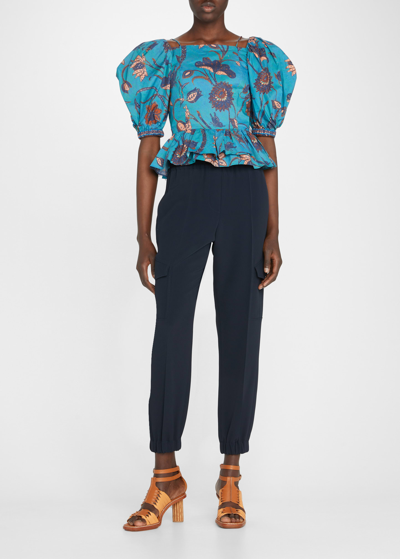 ULLA JOHNSON CARLOTTA PUFF-SLEEVE LACE-UP BLOUSE