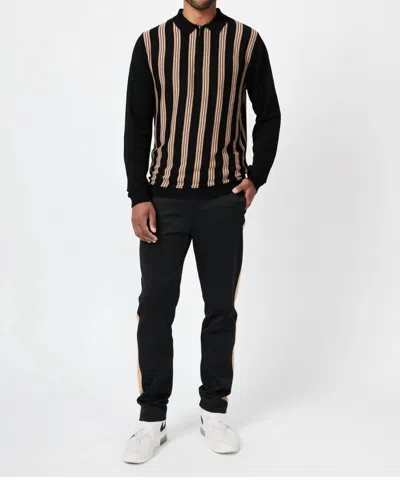 4FUNKYFLAVOURS TIGERBASTARD LONG SLEEVE KNIT POLO IN BLACK/TAN