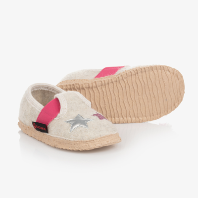 GIESSWEIN GIRLS IVORY WOOL UNICORN SLIPPERS