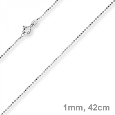 SCHMUCK-KRONE 1MM KUGELKETTE DIAMANTIERT KETTE GOLDKETTE HALSKETTE AUS 585 GOLD WEISSGOLD, 42CM
