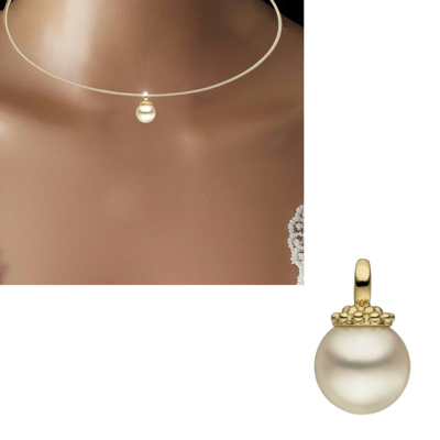 ECHTSCHMUCK ANHÄNGER 585 ECHT GOLD 10 MM GROSSE PERLE WEISS KETTENANHÄNGER 14 KARAT DAMEN NEU