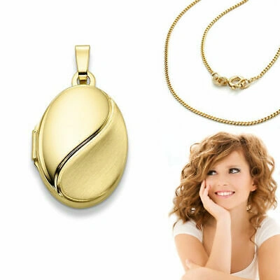 FACHHANDEL-DIREKT MEDAILLON AMULETT ANHÄNGER FÜR 2 FOTOS BILDER ECHT GOLD 585 MIT KETTE SILBER 925