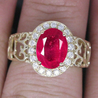 VT GEMS 585ER GELBGOLD 1,75 KARAT NATÜRLICH ROT RUBIN IGI ZERTIFIZIERT DIAMANT RING