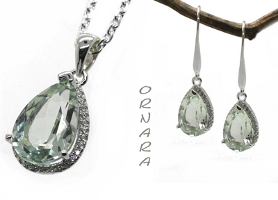 ORNARA ♥♥AMETHYST GRÜN HOCHWERTIG KETTE ANHÄNGER OHRSCHMUCK SETANGEBOT STERLING 925