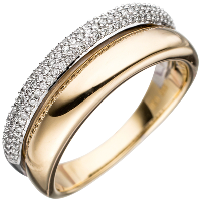 JOBO GOLDRING BICOLOR, SOLITÄR DIAMANTRING, 585 GOLD , 101 DIAMANTEN, CA. 6,4 GRAMM