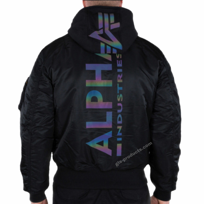 ALPHA INDUSTRIES ALPHA INDUSTRIES HERREN JACKE BOMBERJACKE MA-1ZH KAPUZE ABNEHMBAR SCHWARZ DRUCK
