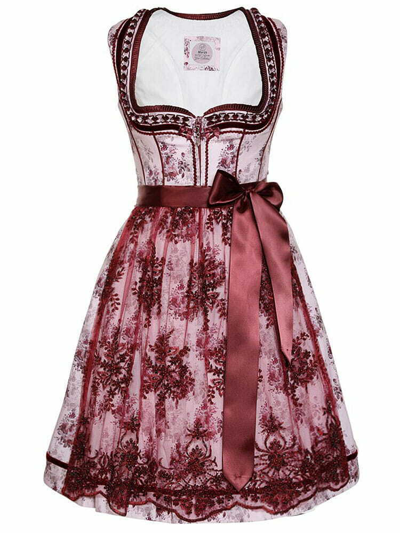 MARJO MARJO DIRNDL MARZELLA 58ER LÄNGE BURGUNDY ROSA BEERE WEINROT BLUMEN BLUMENDIRNDL