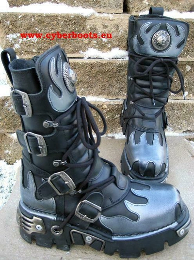 NEW ROCK BOOTS ROCK BOOTS SKYWALKER 591-S2 GOTHIC BIKER SCHWARZ SILBERN GRÖSSE 36 BIS 46
