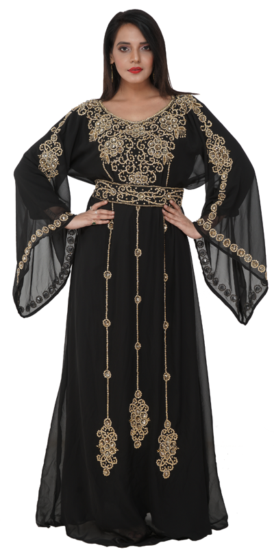 MAXIM CREATION DESIGNER KURDISH KAFTAN MAXI DRESS WITH GOLDEN EMBROIDERED BELT FOR LADIES 8411