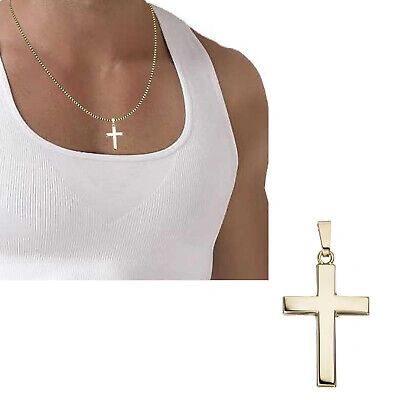 ECHTSCHMUCK KREUZ ANHÄNGER 585 ECHT GOLD GELBGOLD 14 KARAT GLÄNZEND GLATT OHNE STEINE NEU