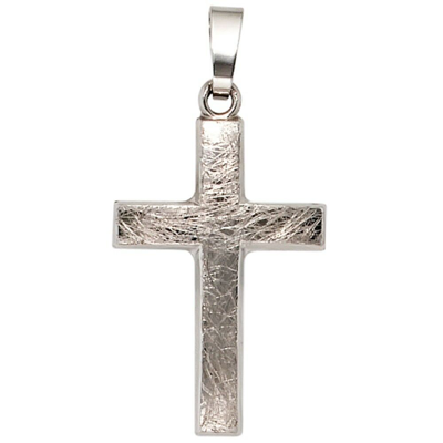 SCHMUCK-KRONE - GOLDSCHMUCK ANHÄNGER GOLDKREUZ KREUZ EISMATT GEHÄMMERT 375 GOLD WEISSGOLD GOLDANHÄNGER