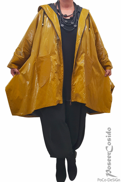 POCO DESIGN BY POSEERCOSIDO LAGENLOOK DESIGN REGEN WIND JACKE MANTEL CURRY XL-XXL-XXXL 46 48 50 52 54 56 58