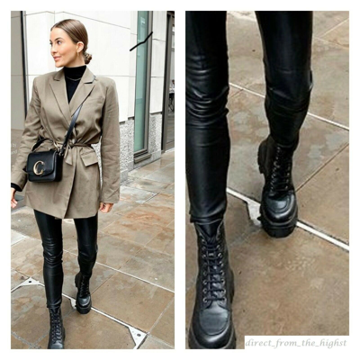 TOPSHOP TOPSHOP AVA BLACK LEATHER CHUNKY LACE UP BOOTS SIZE EU 36_37_38_39_40_41_42