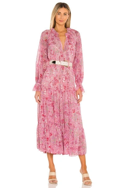 FREE PEOPLE FREE PEOPLE FEELING GROOVY LONG SLEEVE MIDI DRESS IN PINK SIZE M RRP:158£