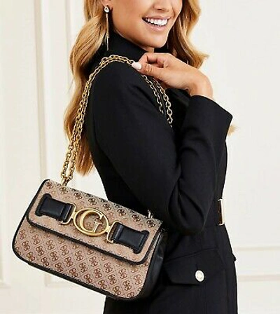 GUESS GUESS BAG HANDBAG AILEEN CROSSBODY ALLOVER-4G-LOGO BLACK MULTI