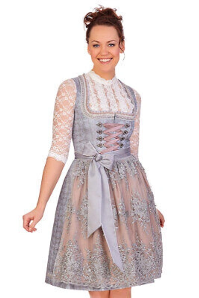 KRÜGER COLLECTION KRÜGER COLLECTION DAMEN TRACHT KLEID MIDI DIRNDL MELANIE SILBER 60CM 2TLG EDEL