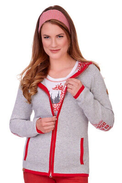 PIZ PALÜ PIZ PALÜ STRICKJACKE DAMEN EBENSFELD GRAU/ROT KAPUZE FEINSTRICK JACKE GESTRICKT