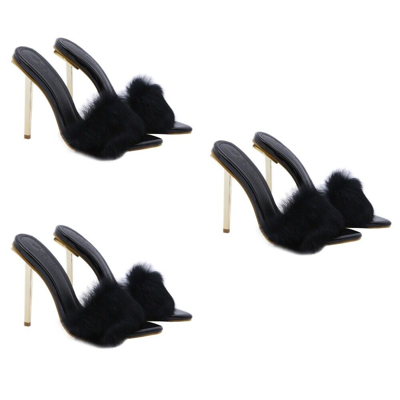 MARKENLOS 3 PAARE MODISCHER PELZ HOCHHACKIGE SANDALEN SCHICKE ELEGANTE SANDALEN FÜR FRAUEN