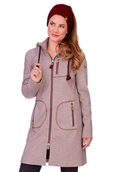 PIZ PALÜ PIZ PALÜ MANTEL DAMEN ABTSWIND GREIGE/BEERE STRICKFLEECE KAPUZE FISCHGRAT JACKE