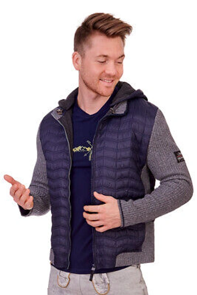 SPIETH &AMP; WENSKY SPIETH&WENSKY TRACHTEN STEPPJACKE HERREN SARGANS NACHTBLAU/GRAU STRICK KAPUZE